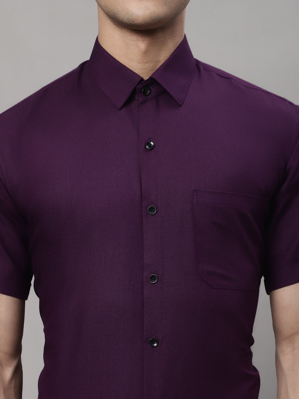 Jainish Men's Cotton Half Sleeves Solid Formal Shirts - Wine | Grocsy