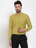 Jainish Green Men's Cotton Solid Mandarin Collar Formal Shirts ( SF 757Mehndi ) | Grocsy