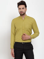 Jainish Green Men's Cotton Solid Mandarin Collar Formal Shirts ( SF 757Mehndi ) | Grocsy