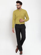 Jainish Green Men's Cotton Solid Mandarin Collar Formal Shirts ( SF 757Mehndi ) | Grocsy