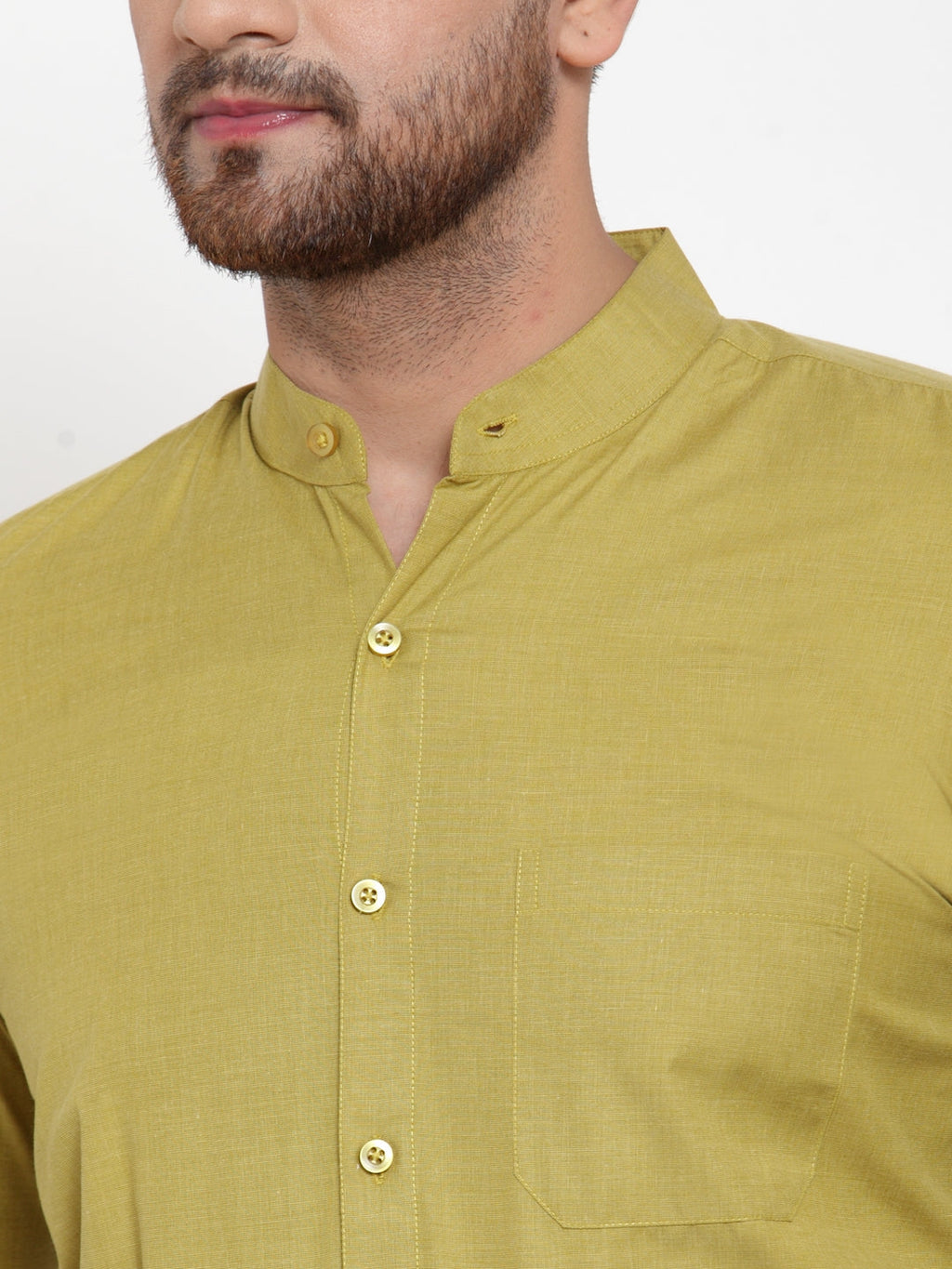 Jainish Green Men's Cotton Solid Mandarin Collar Formal Shirts ( SF 757Mehndi ) | Grocsy