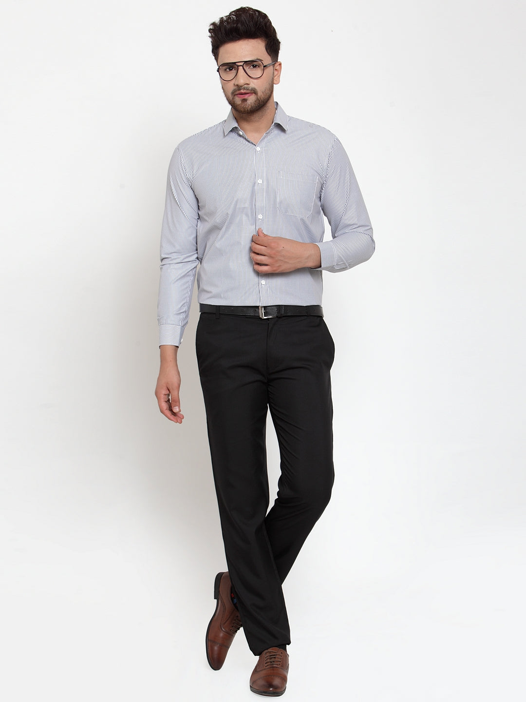 Jainish Black Men's Cotton Striped Formal Shirt's ( SF 759Black ) | Grocsy
