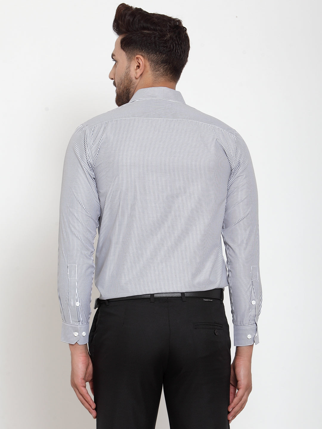 Jainish Black Men's Cotton Striped Formal Shirt's ( SF 759Black ) | Grocsy
