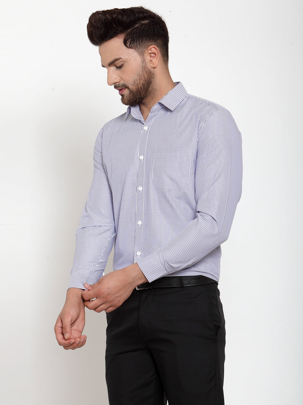 Jainish Blue Men's Cotton Striped Formal Shirt's ( SF 759Blue ) | Grocsy