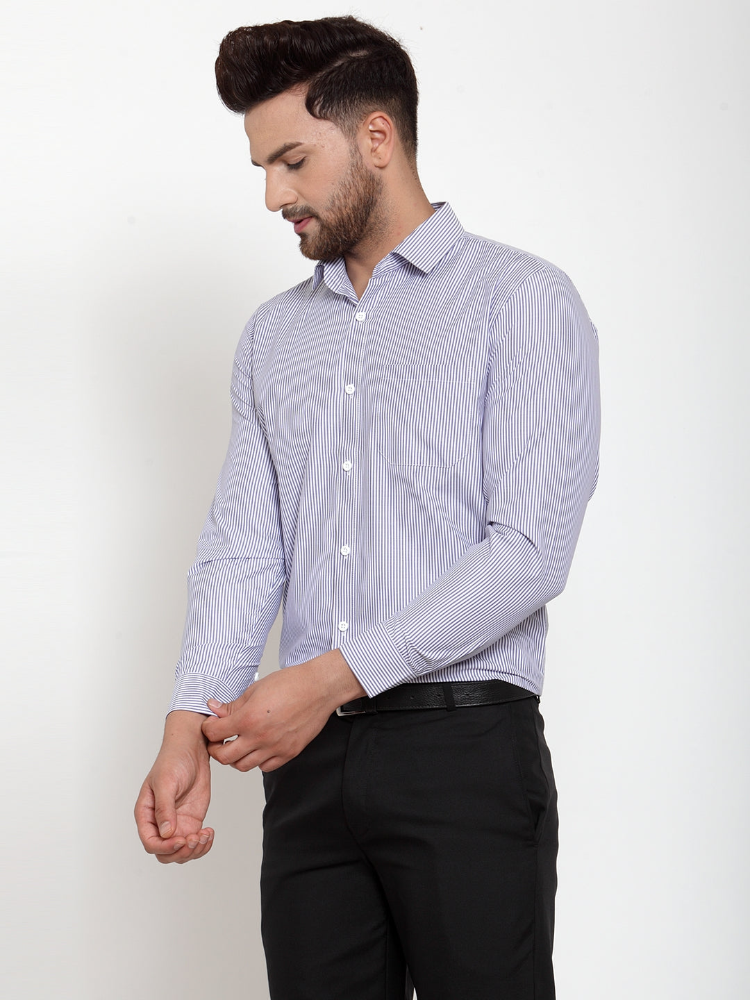 Jainish Blue Men's Cotton Striped Formal Shirt's ( SF 759Blue ) | Grocsy