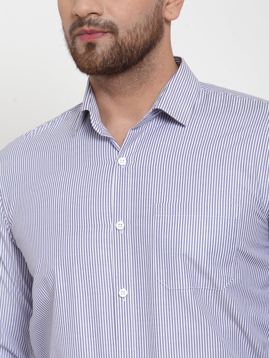 Jainish Blue Men's Cotton Striped Formal Shirt's ( SF 759Blue ) | Grocsy
