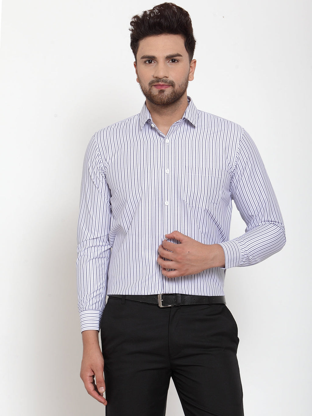 Jainish Grey Men's Cotton Striped Formal Shirt's ( SF 759Light-Grey ) | Grocsy