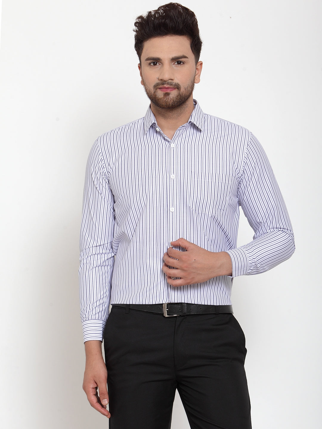 Jainish Grey Men's Cotton Striped Formal Shirt's ( SF 759Light-Grey ) | Grocsy
