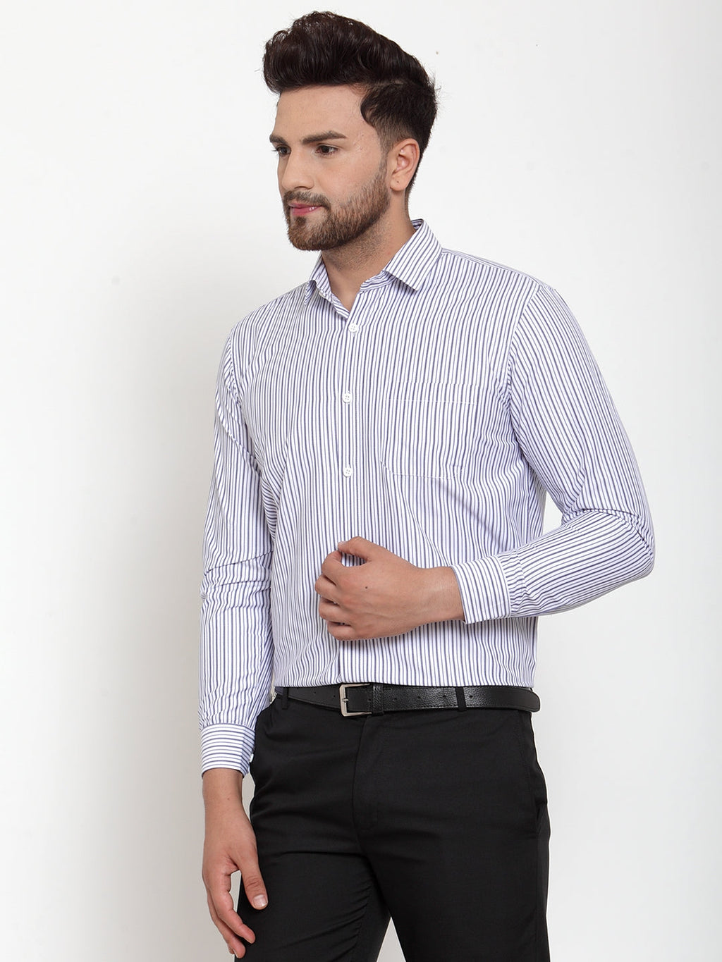 Jainish Grey Men's Cotton Striped Formal Shirt's ( SF 759Light-Grey ) | Grocsy