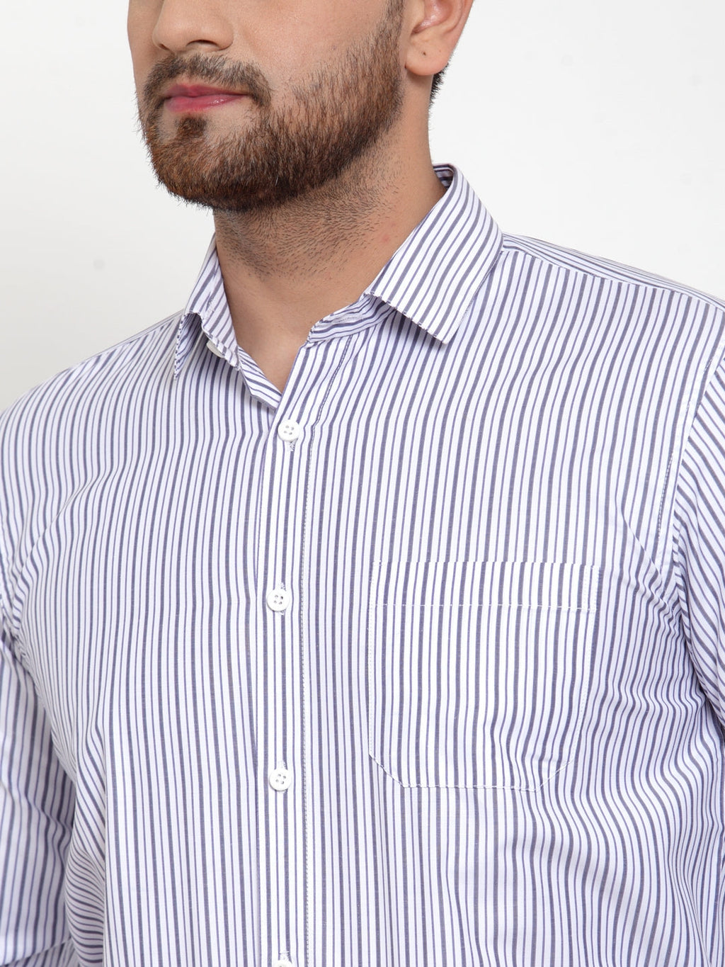 Jainish Grey Men's Cotton Striped Formal Shirt's ( SF 759Light-Grey ) | Grocsy