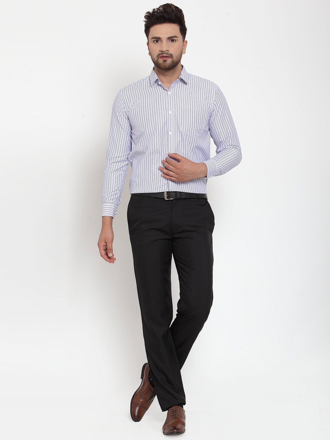 Jainish Grey Men's Cotton Striped Formal Shirt's ( SF 759Light-Grey ) | Grocsy