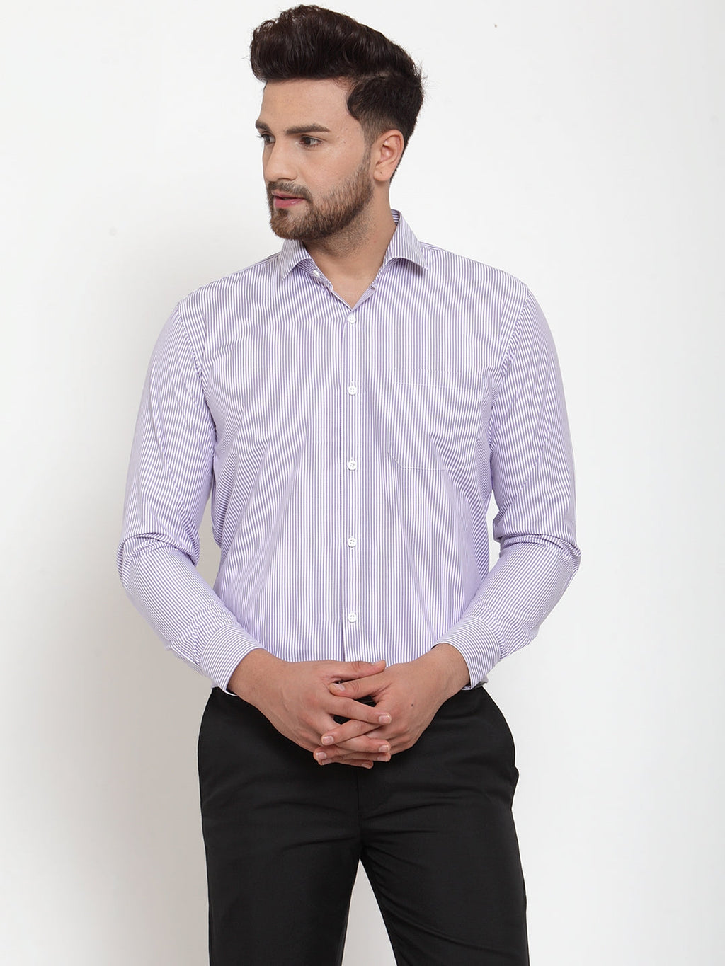 Jainish Purple Men's Cotton Striped Formal Shirt's ( SF 759Light-Purple ) | Grocsy