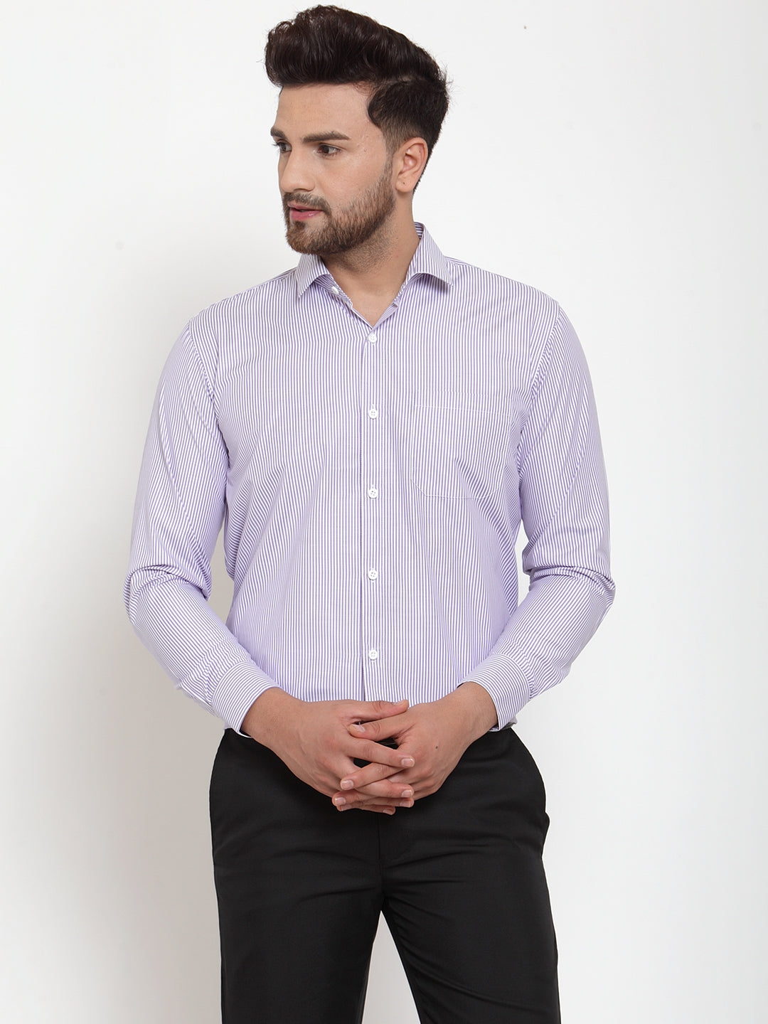 Jainish Purple Men's Cotton Striped Formal Shirt's ( SF 759Light-Purple ) | Grocsy