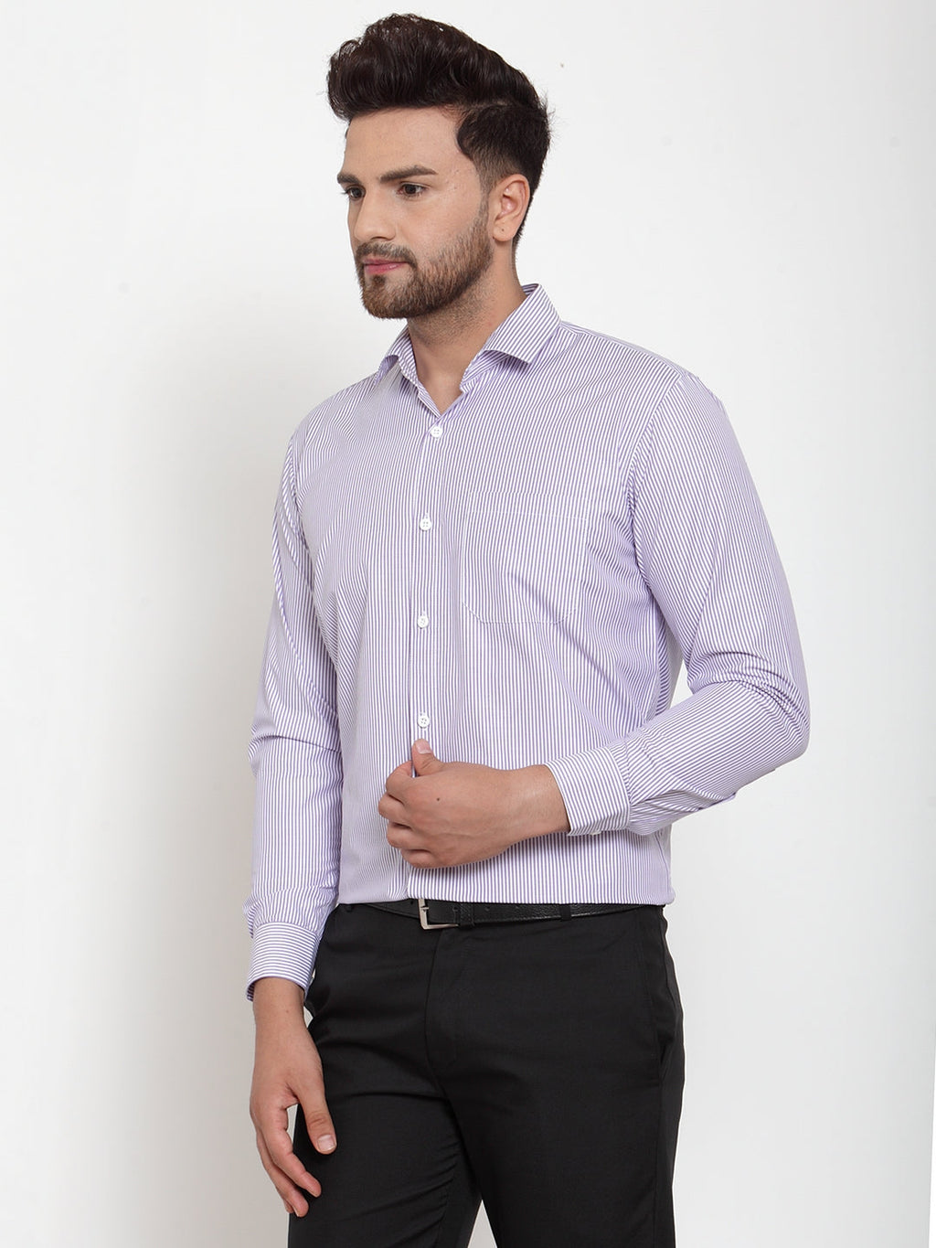 Jainish Purple Men's Cotton Striped Formal Shirt's ( SF 759Light-Purple ) | Grocsy