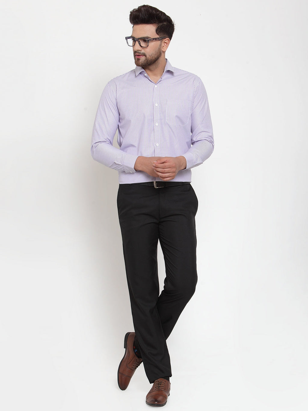 Jainish Purple Men's Cotton Striped Formal Shirt's ( SF 759Light-Purple ) | Grocsy