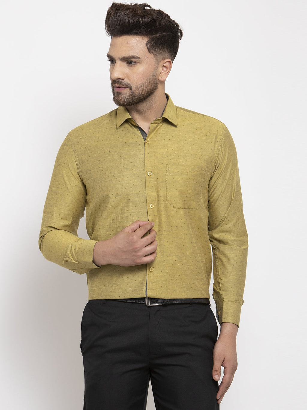 Jainish Olive Men's Cotton Polka Dots Formal Shirt's ( SF 761Olive ) | Grocsy