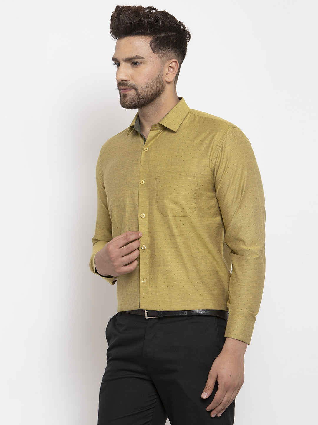 Jainish Olive Men's Cotton Polka Dots Formal Shirt's ( SF 761Olive ) | Grocsy