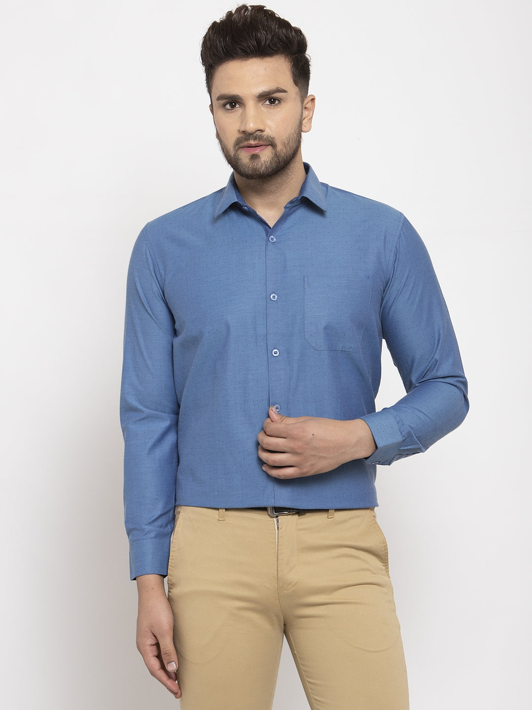 Jainish Teal Men's Cotton Polka Dots Formal Shirt's ( SF 761Teal ) | Grocsy