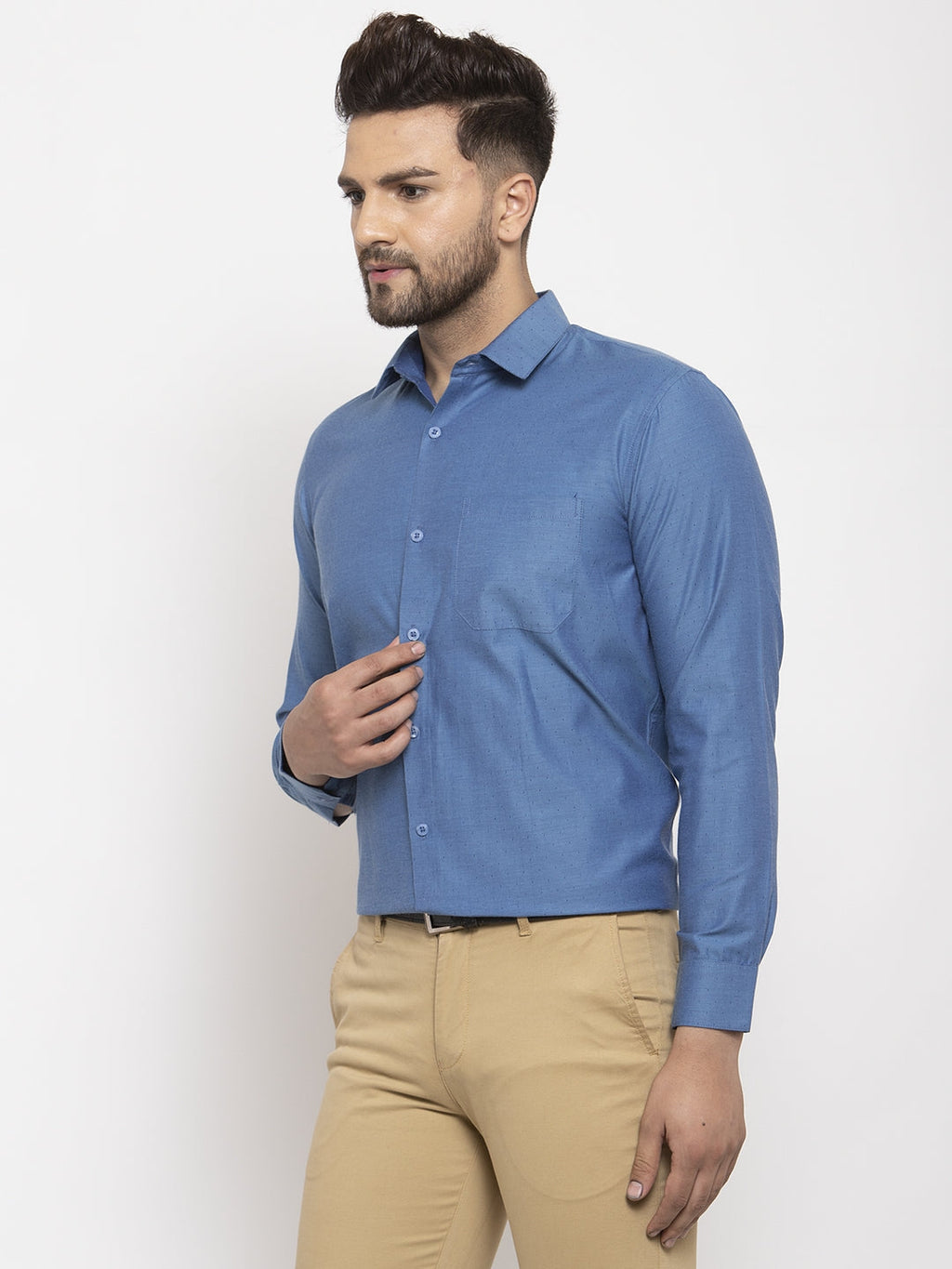 Jainish Teal Men's Cotton Polka Dots Formal Shirt's ( SF 761Teal ) | Grocsy