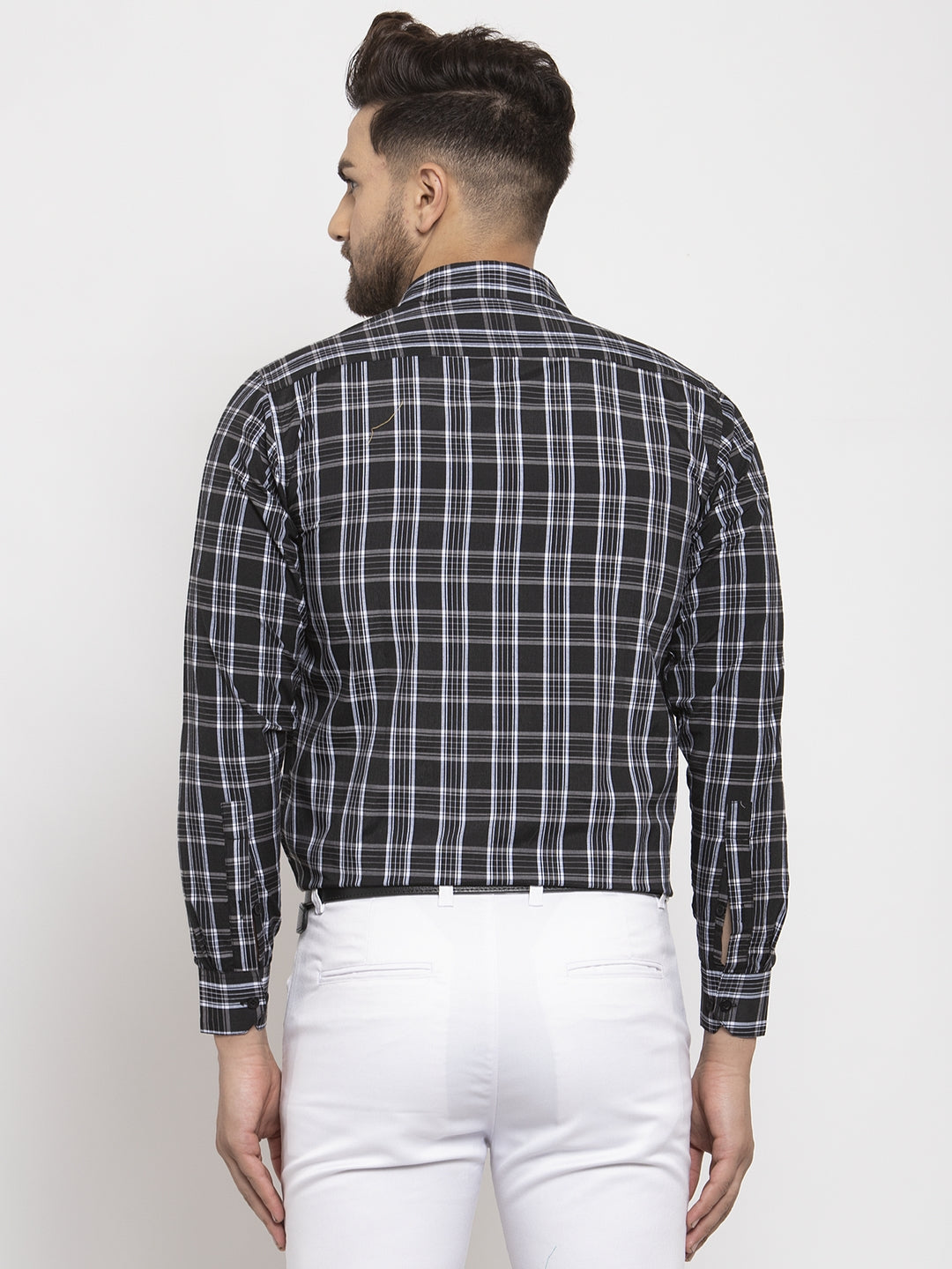 Jainish Black Men's Cotton Checked Formal Shirt's ( SF 764Black ) | Grocsy