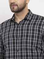 Jainish Black Men's Cotton Checked Formal Shirt's ( SF 764Black ) | Grocsy