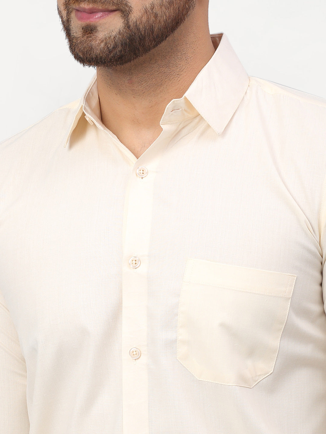 Jainish Men's Solid Formal Shirts - Cream | Grocsy
