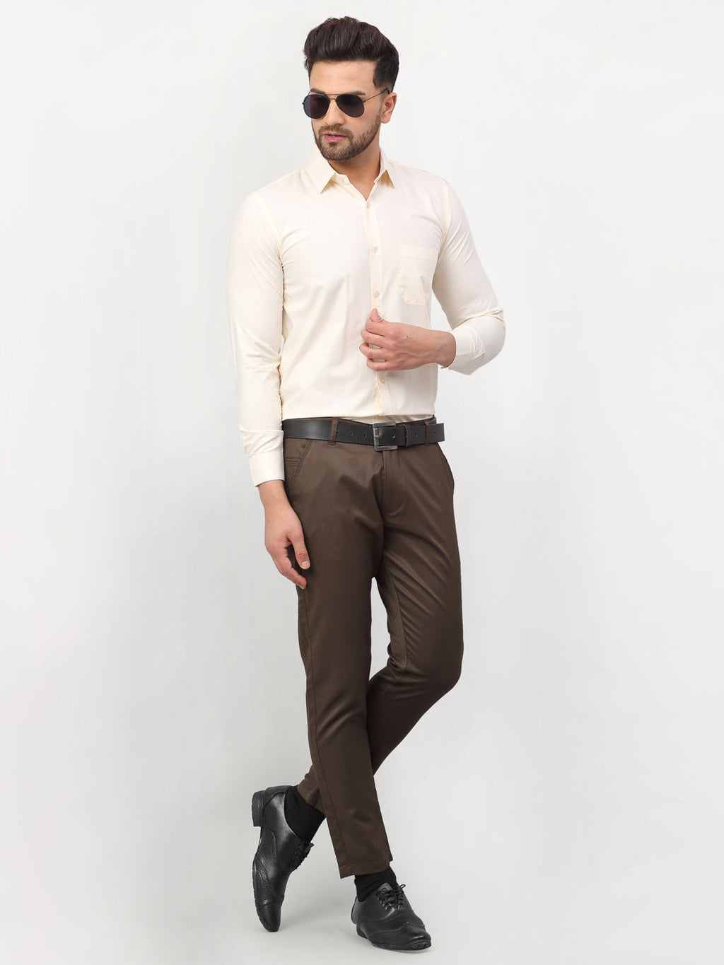 Jainish Men's Solid Formal Shirts - Cream | Grocsy