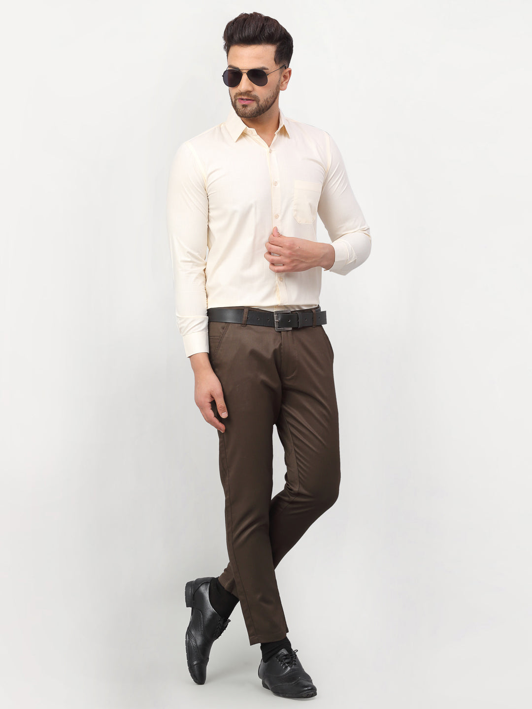 Jainish Men's Solid Formal Shirts - Cream | Grocsy
