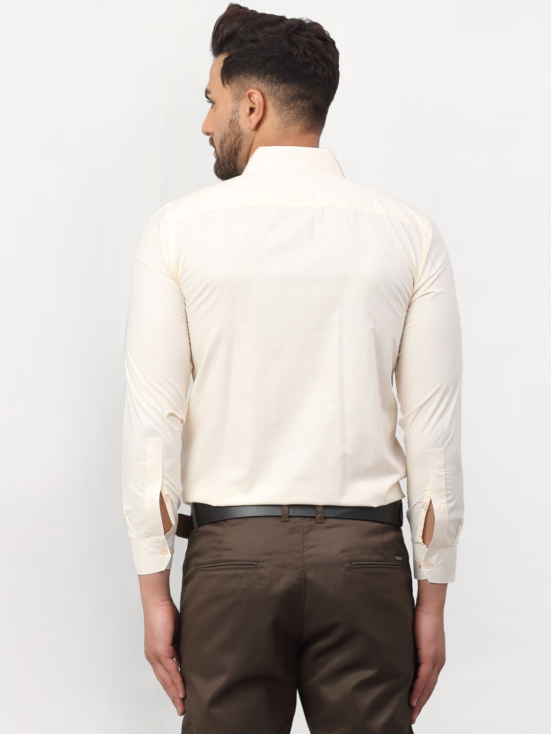 Jainish Men's Solid Formal Shirts - Cream | Grocsy