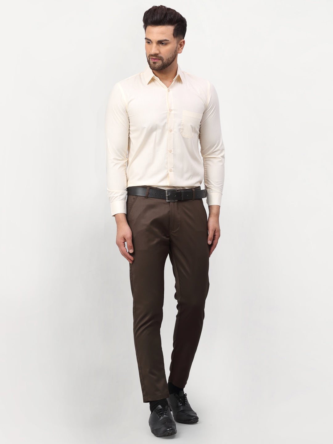 Jainish Men's Solid Formal Shirts - Cream | Grocsy