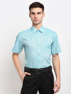 Jainish Green Men's Solid Cotton Half Sleeves Formal Shirt ( SF 783Green ) | Grocsy