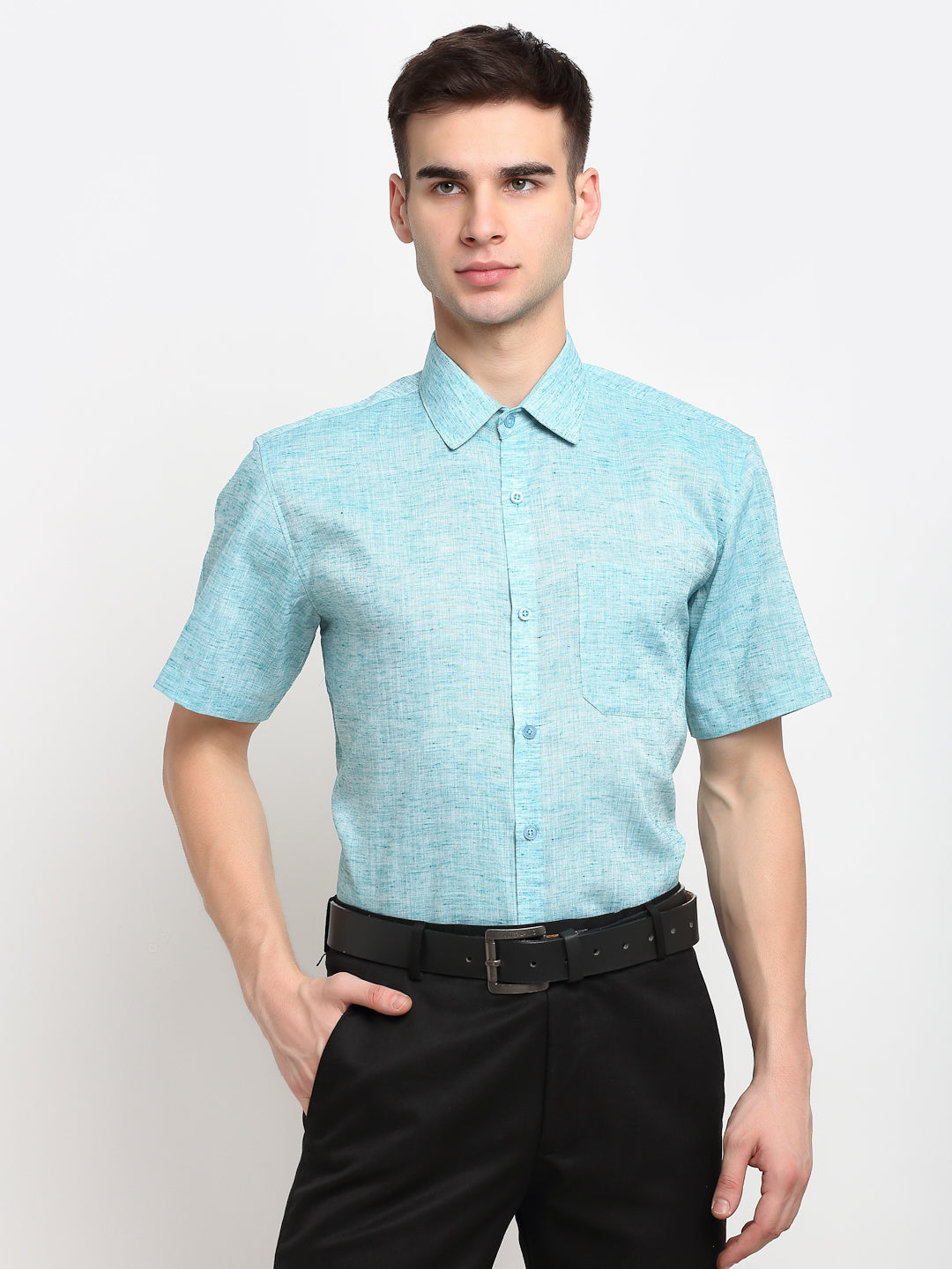 Jainish Green Men's Solid Cotton Half Sleeves Formal Shirt ( SF 783Green ) | Grocsy