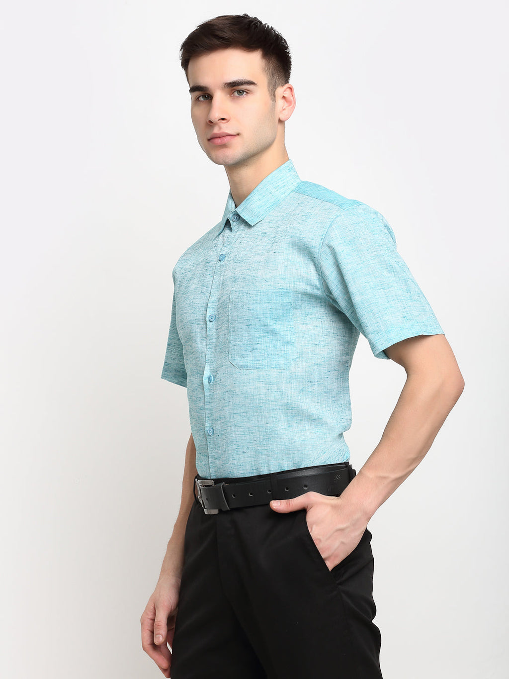 Jainish Green Men's Solid Cotton Half Sleeves Formal Shirt ( SF 783Green ) | Grocsy