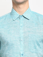 Jainish Green Men's Solid Cotton Half Sleeves Formal Shirt ( SF 783Green ) | Grocsy