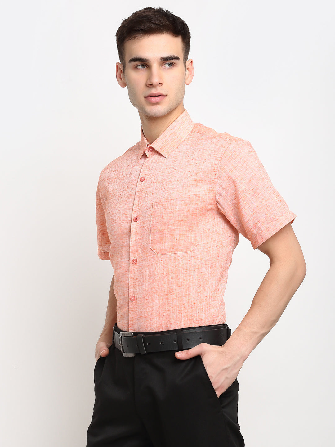 Jainish Orange Men's Solid Cotton Half Sleeves Formal Shirt ( SF 783Orange ) | Grocsy