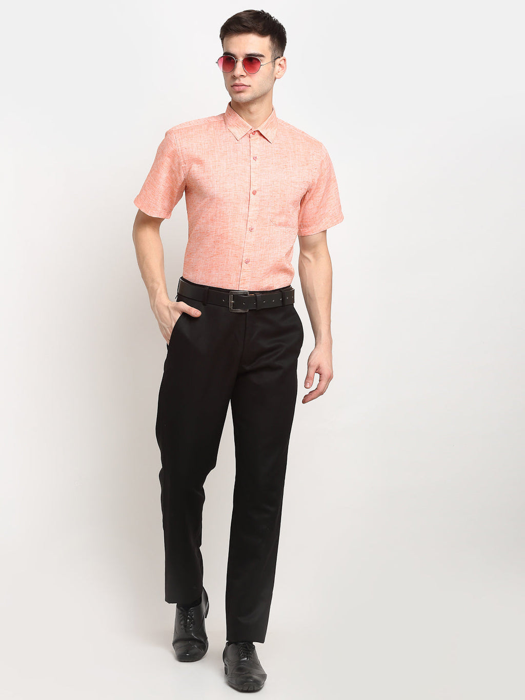 Jainish Orange Men's Solid Cotton Half Sleeves Formal Shirt ( SF 783Orange ) | Grocsy