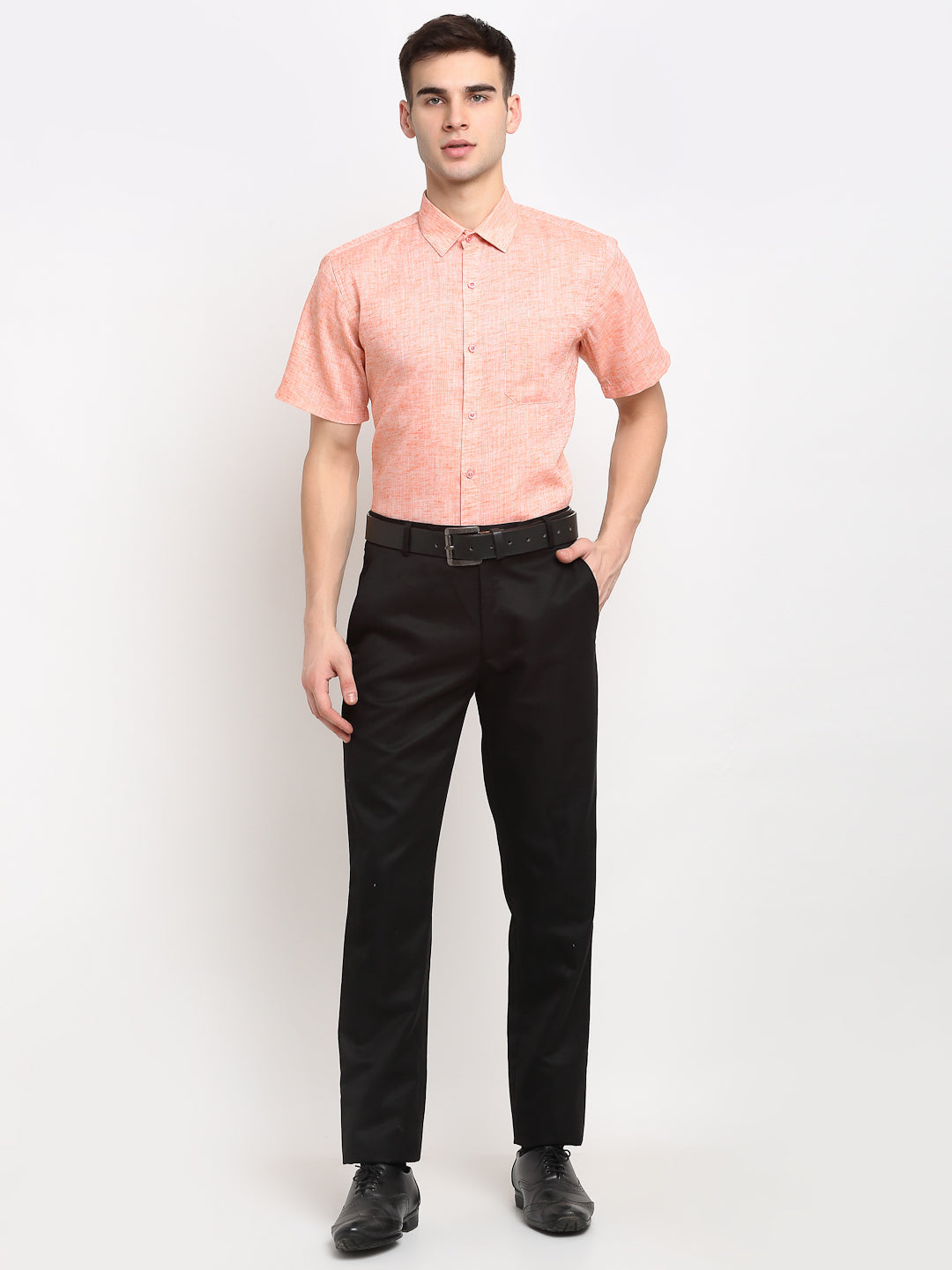 Jainish Orange Men's Solid Cotton Half Sleeves Formal Shirt ( SF 783Orange ) | Grocsy