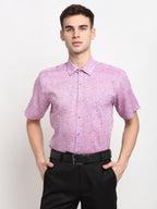 Jainish Purple Men's Solid Cotton Half Sleeves Formal Shirt ( SF 783Purple ) | Grocsy