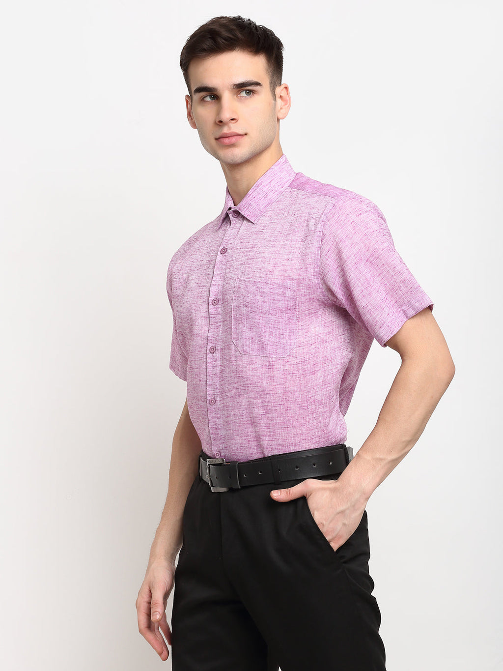 Jainish Purple Men's Solid Cotton Half Sleeves Formal Shirt ( SF 783Purple ) | Grocsy