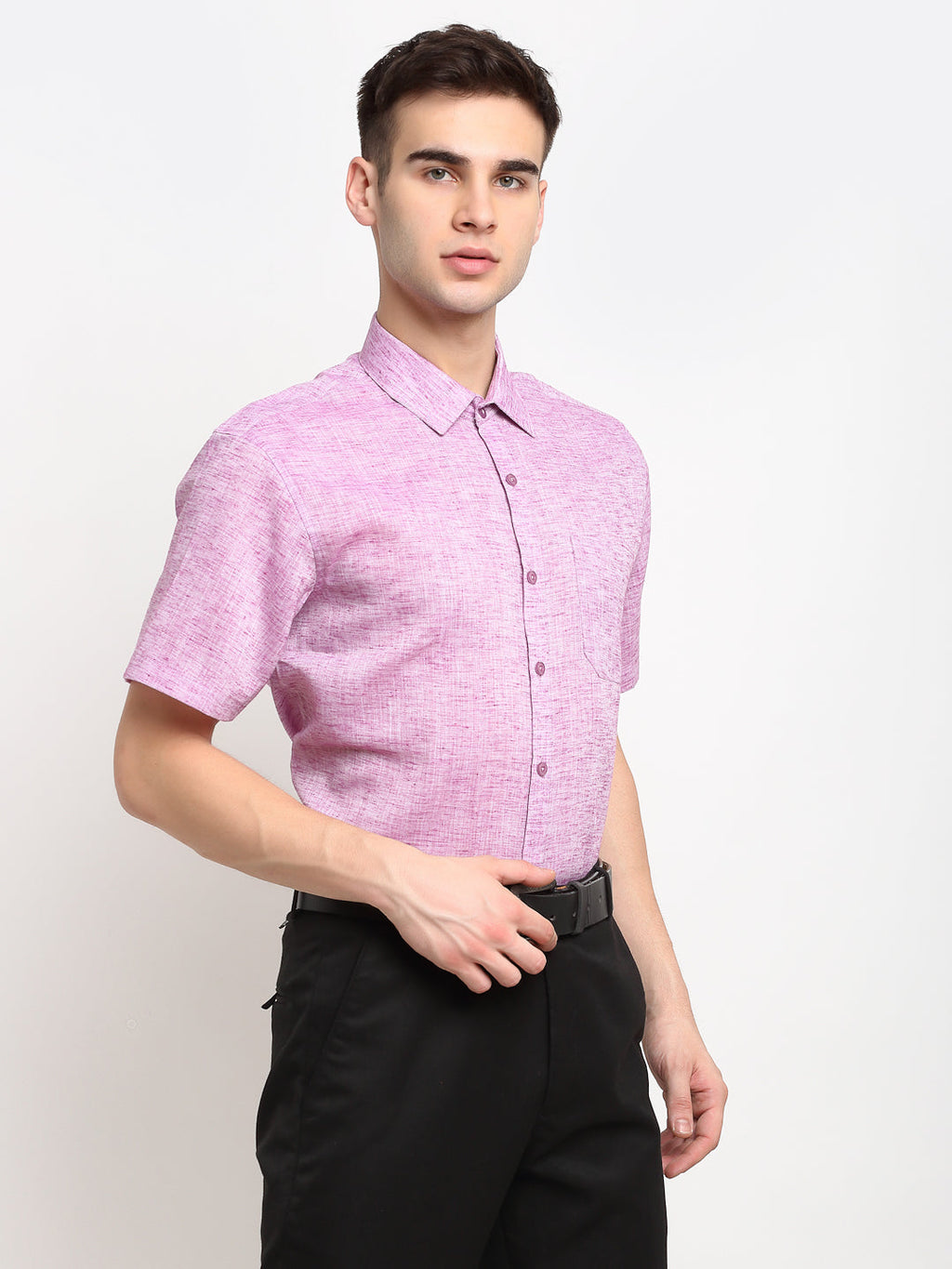 Jainish Purple Men's Solid Cotton Half Sleeves Formal Shirt ( SF 783Purple ) | Grocsy