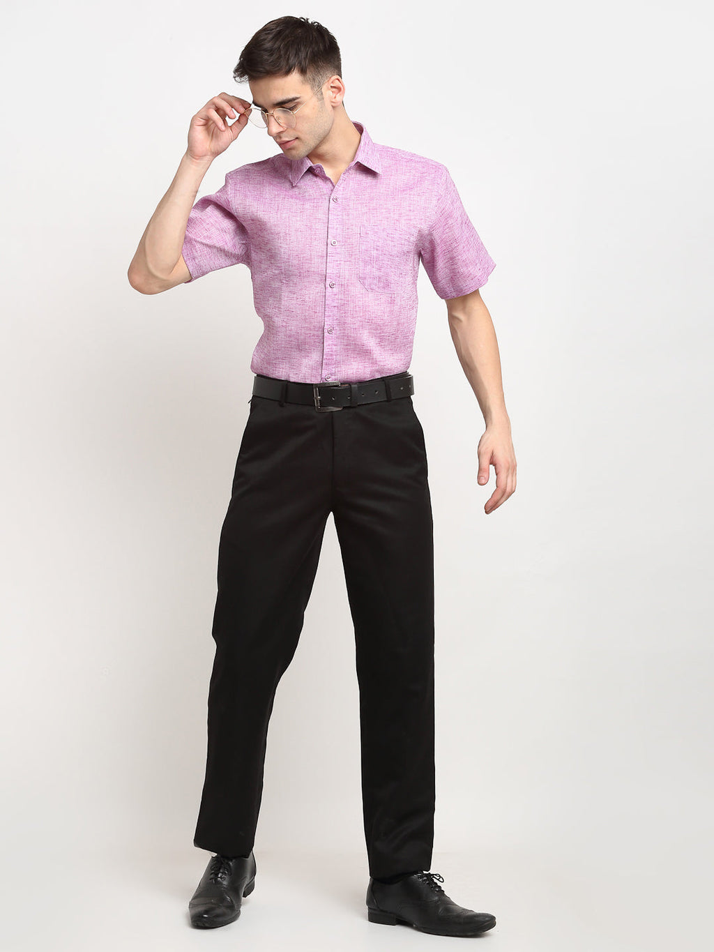 Jainish Purple Men's Solid Cotton Half Sleeves Formal Shirt ( SF 783Purple ) | Grocsy