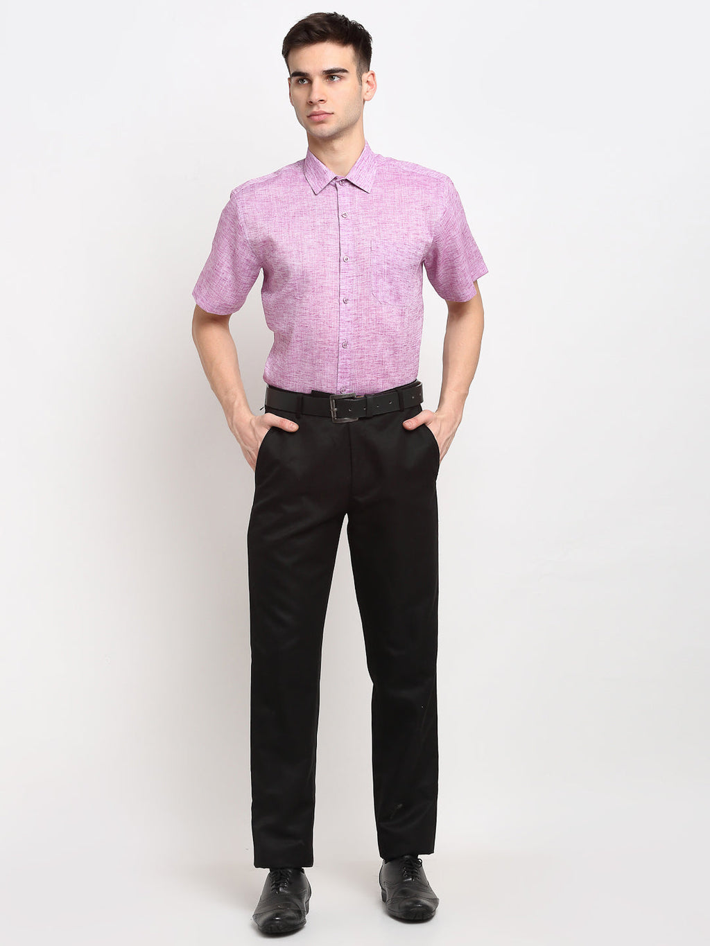 Jainish Purple Men's Solid Cotton Half Sleeves Formal Shirt ( SF 783Purple ) | Grocsy