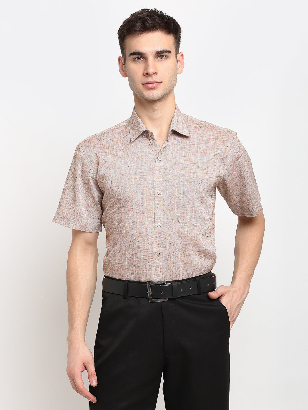 Jainish Rust Men's Solid Cotton Half Sleeves Formal Shirt ( SF 783Rust ) | Grocsy