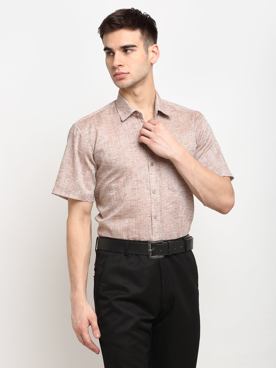 Jainish Rust Men's Solid Cotton Half Sleeves Formal Shirt ( SF 783Rust ) | Grocsy
