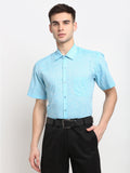 Jainish Blue Men's Solid Cotton Half Sleeves Formal Shirt ( SF 783Sky ) | Grocsy