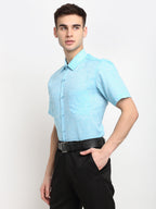 Jainish Blue Men's Solid Cotton Half Sleeves Formal Shirt ( SF 783Sky ) | Grocsy
