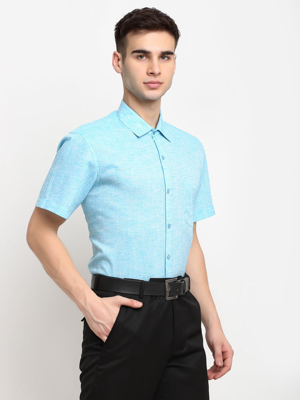 Jainish Blue Men's Solid Cotton Half Sleeves Formal Shirt ( SF 783Sky ) | Grocsy