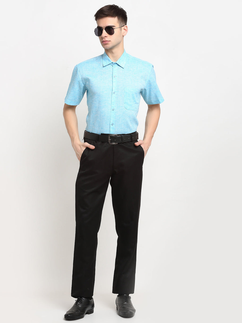 Jainish Blue Men's Solid Cotton Half Sleeves Formal Shirt ( SF 783Sky ) | Grocsy
