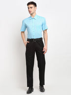 Jainish Blue Men's Solid Cotton Half Sleeves Formal Shirt ( SF 783Sky ) | Grocsy