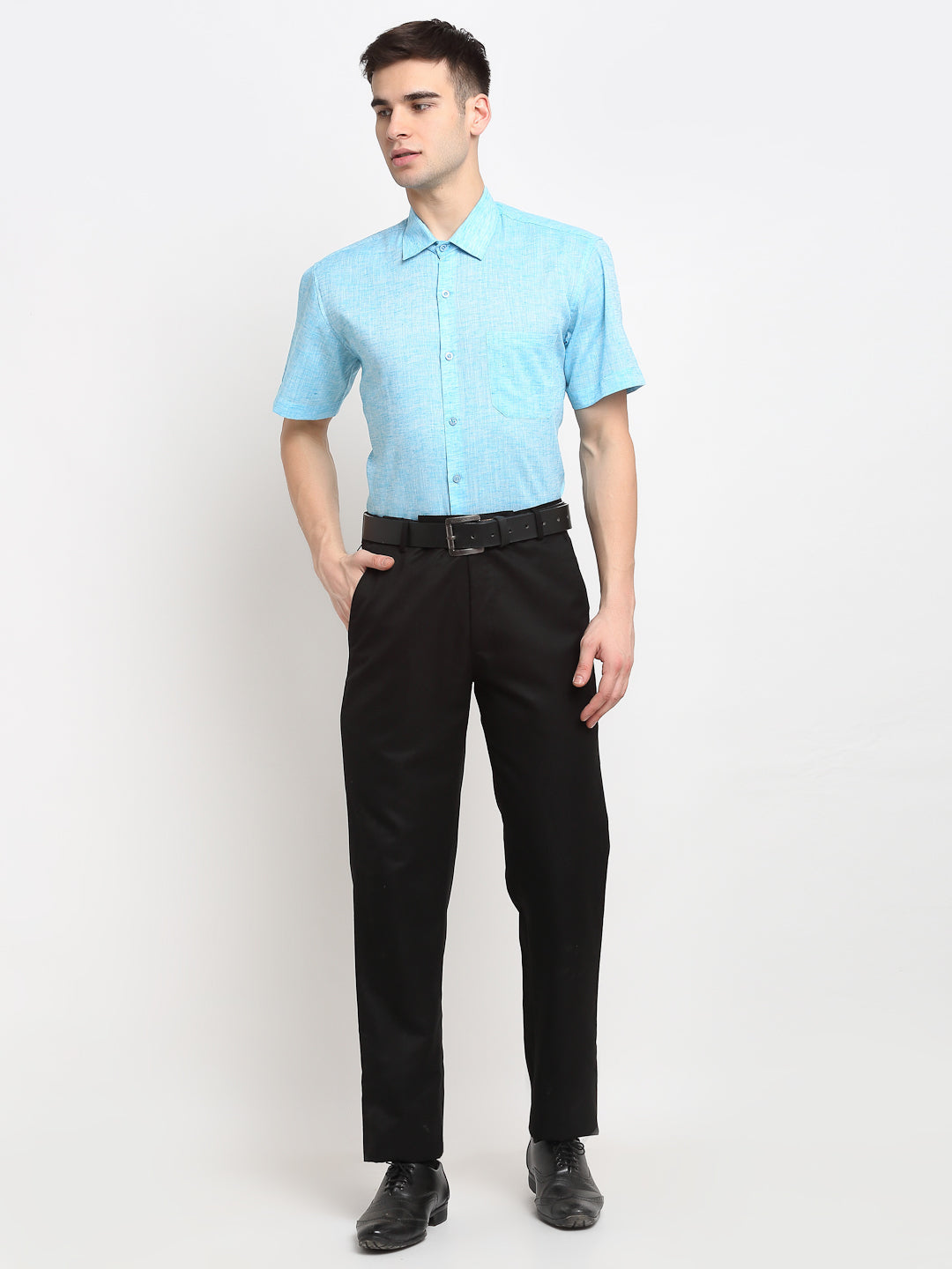 Jainish Blue Men's Solid Cotton Half Sleeves Formal Shirt ( SF 783Sky ) | Grocsy